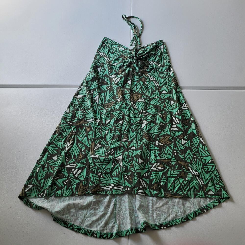 Patagonia Dress Womens Medium Green Brown Geometric Halter Organic Cotton Tencel